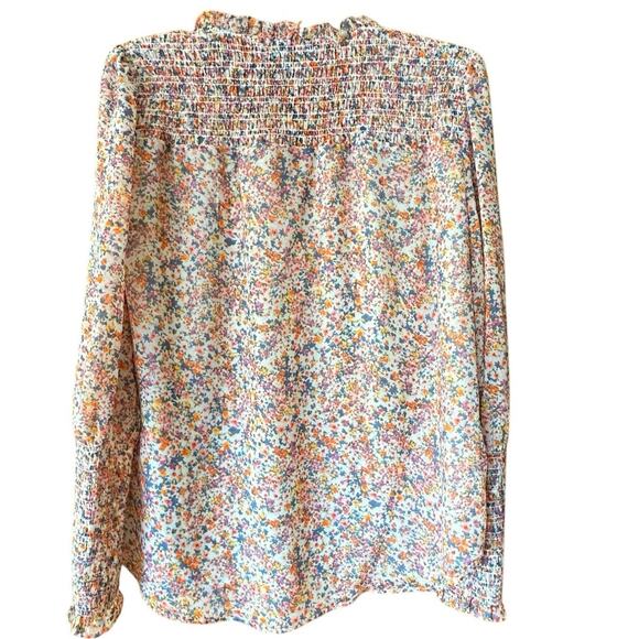 1.State Floral Smocked Peasant Blouse Top Women's Size L Chiffon - Picture 7 of 8